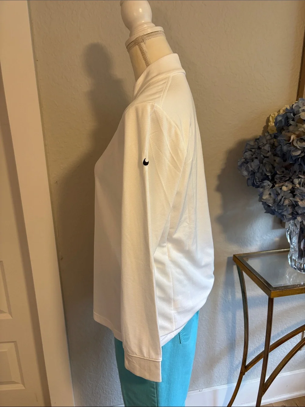 Nike White Long-Sleeve Zip-Neck Performance Top